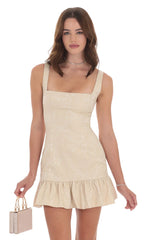 Jacquard Bubble Ruffle Dress in Cream