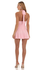 Sequin Halter Fit and Flare Dress in Pink