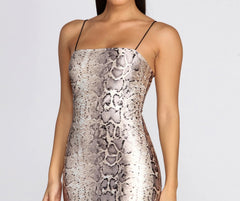 Satin Snake Print Mini Dress
