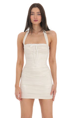 Mesh Dotted Bodycon Dress in Cream