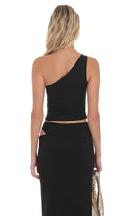 One Shoulder Embellished Top in Black