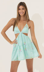 Cutout Flare Dress in Turquoise