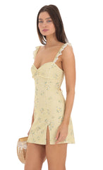 Floral Sweetheart Neck Dress in Yellow