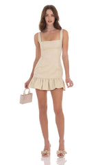 Jacquard Bubble Ruffle Dress in Cream