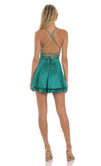 Satin Flare Dress in Green