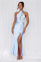 HELLO MOLLY The Adeline Halter Satin Maxi Dress Blue