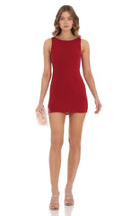 High Neck Open Back Dress in Red