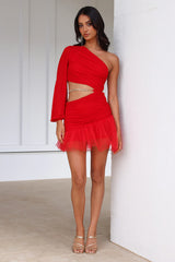 HELLO MOLLY Know Your Worth Tulle Mini Dress Red