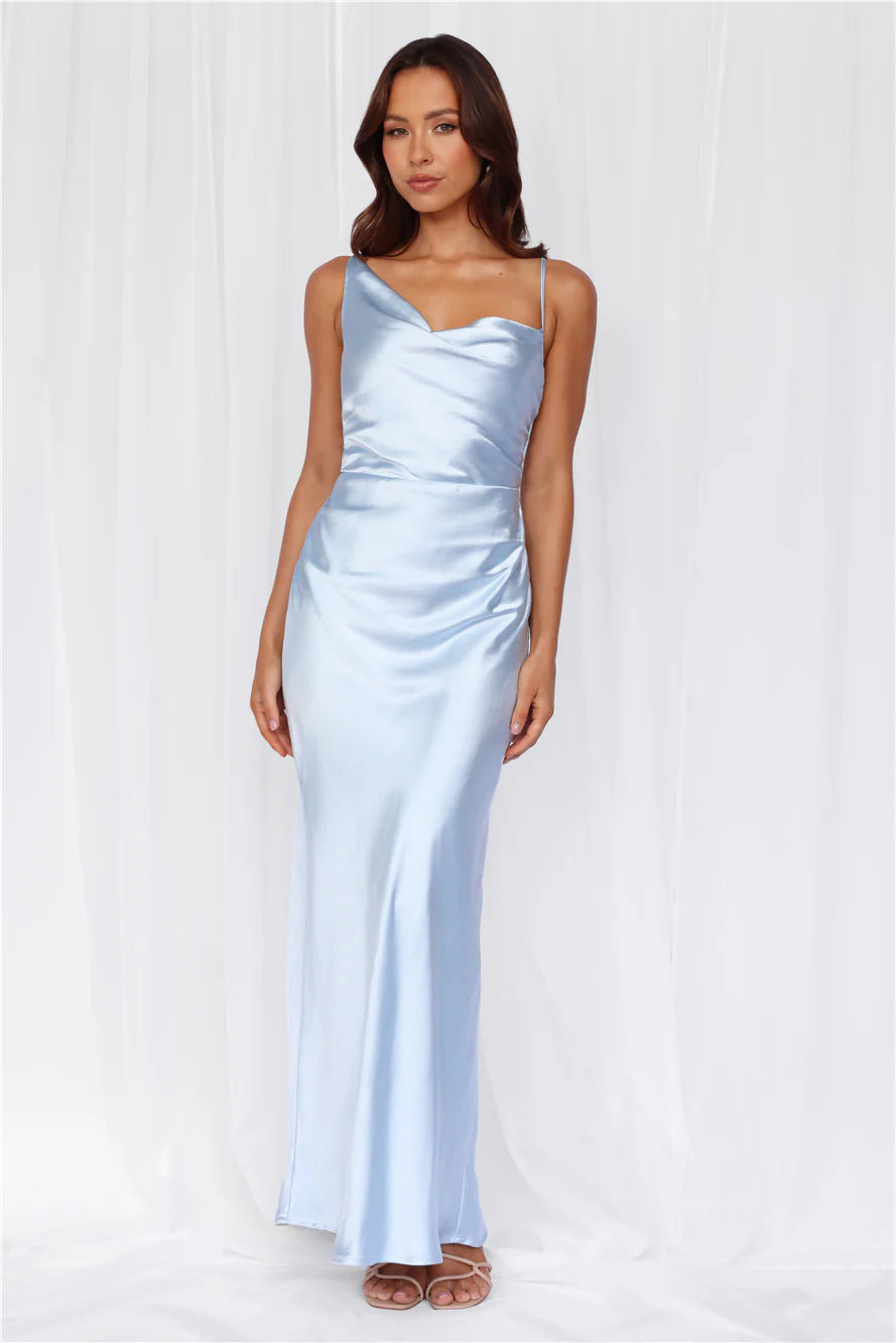 HELLO MOLLY The Madeline Cowl Satin Maxi Dress Blue
