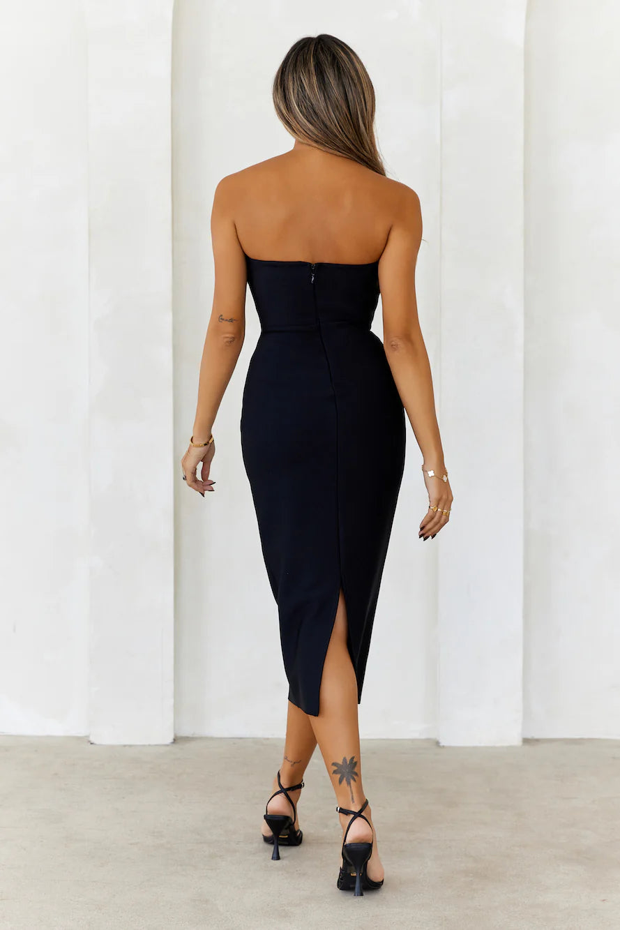 HELLO MOLLY Style Made Simple Strapless Bandage Midi Dress Black