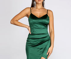 Radiating Ruched Satin Mini Dress