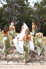 HELLO MOLLY The Samara Satin Maxi Dress Olive