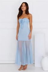 Misty Morning Magic Strapless Mesh Maxi Dress Blue