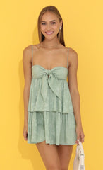 Jacquard Ruffle Dress in Green
