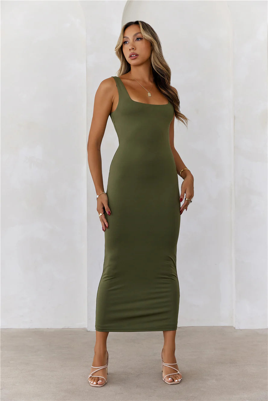 HELLO MOLLY BASE Premium Bodycon Maxi Dress Army