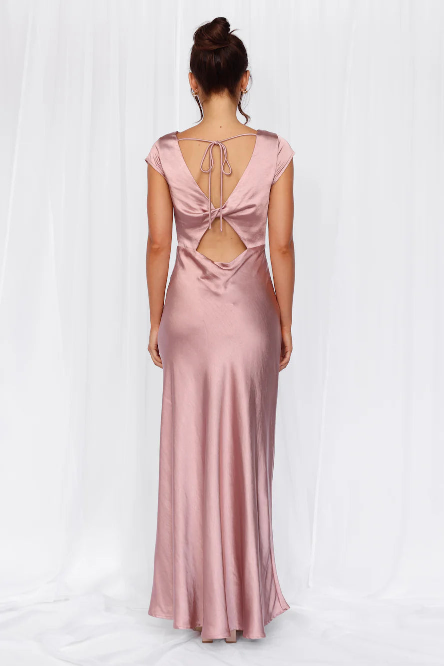 HELLO MOLLY The Valentina Cap Sleeve Satin Maxi Dress Dusty Pink