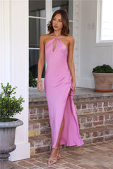 HELLO MOLLY Admired From All Angles Satin Halter Maxi Dress Pink