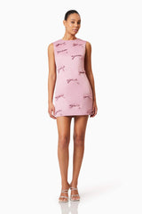 Rose Bow Shift Dress in Pink