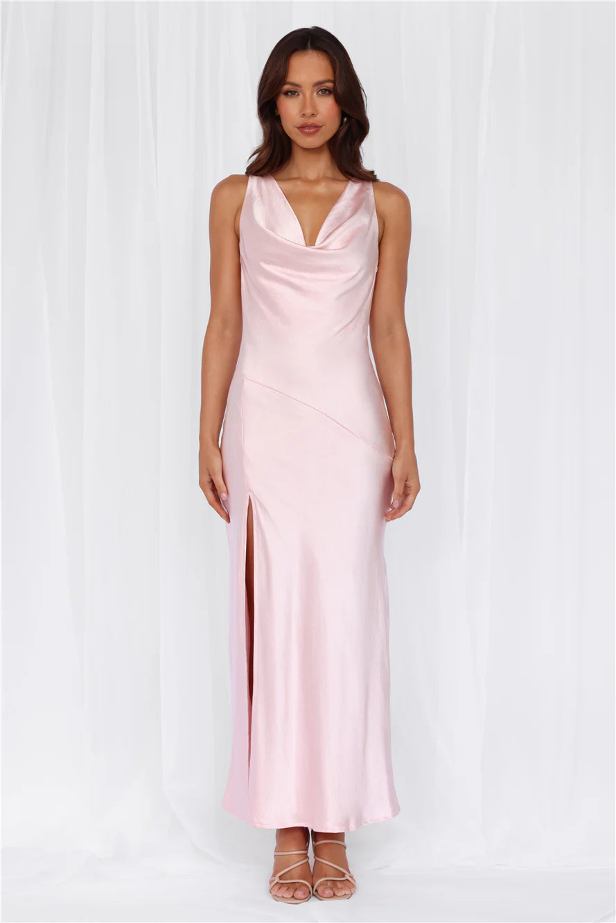 HELLO MOLLY The Loretta Cowl Satin Maxi Dress Pink