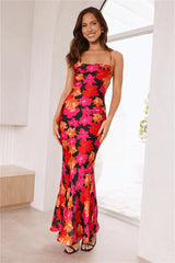 HELLO MOLLY Tropics In Bloom Satin Maxi Dress Black