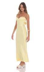 Satin Back Tie Maxi Dress in Yellow
