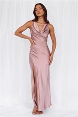HELLO MOLLY The Loretta Cowl Satin Maxi Dress Dusty Pink