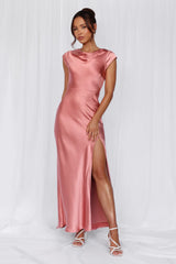 HELLO MOLLY The Valentina Cap Sleeve Satin Maxi Dress Rose