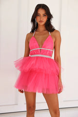HELLO MOLLY Welcome Me Back Tulle Mini Dress Hot Pink