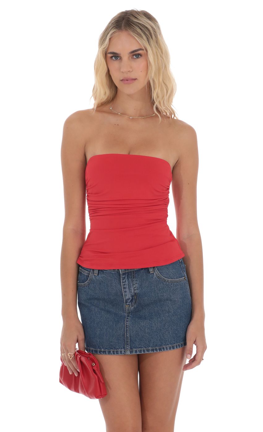 Ruched Tube Top in Red