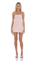 Rosette Strapless Dress in Pastel Pink
