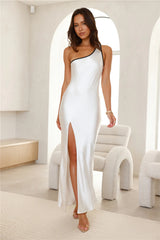HELLO MOLLY Hollywood Calling Satin One Shoulder Midi Dress White