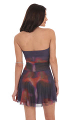 Mesh Print Fit and Flare Dress in Purple