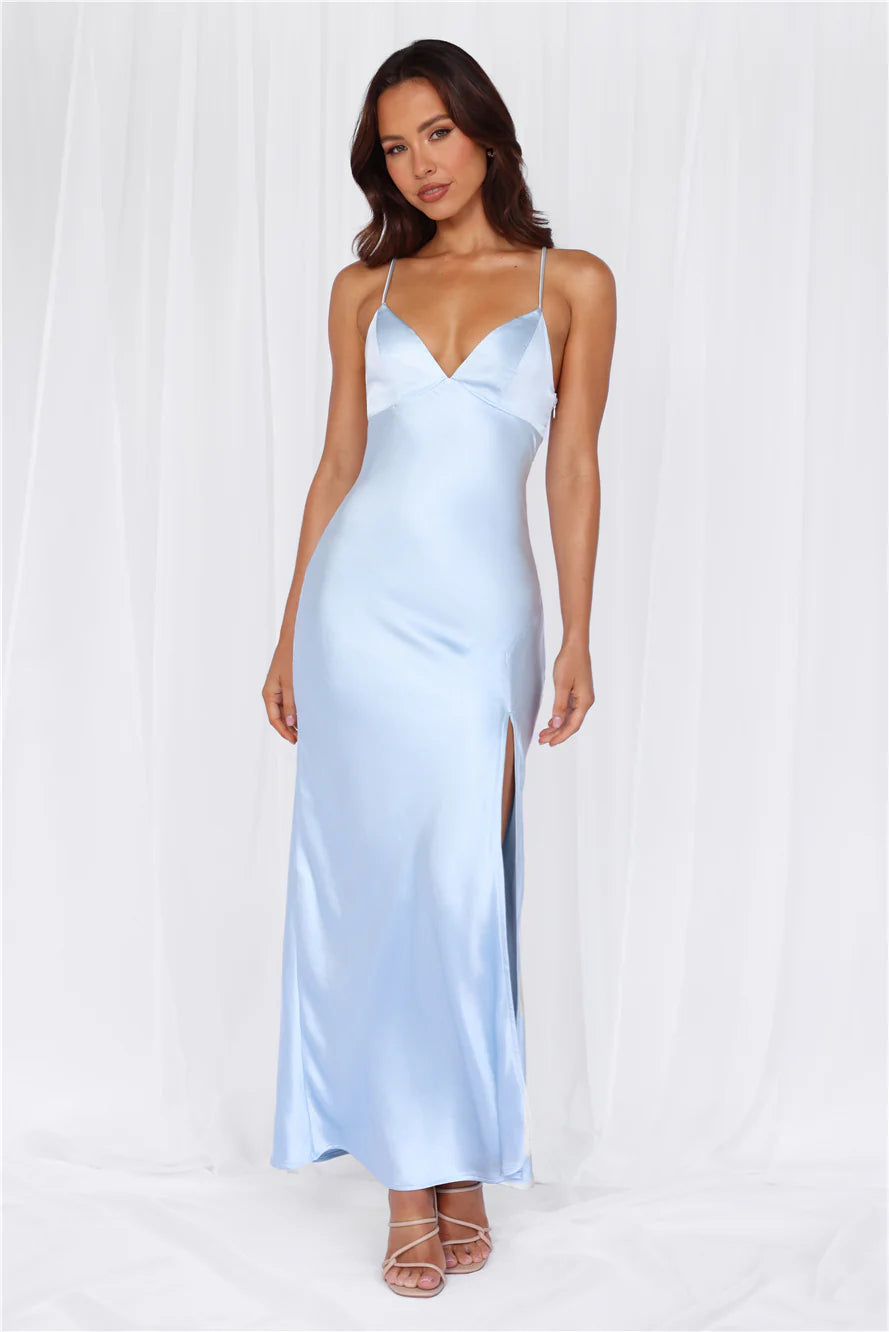 HELLO MOLLY The Sophia Satin Maxi Dress Blue