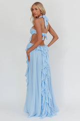 Santiago Cut-Out Ruffle Maxi Dress Ice Blue
