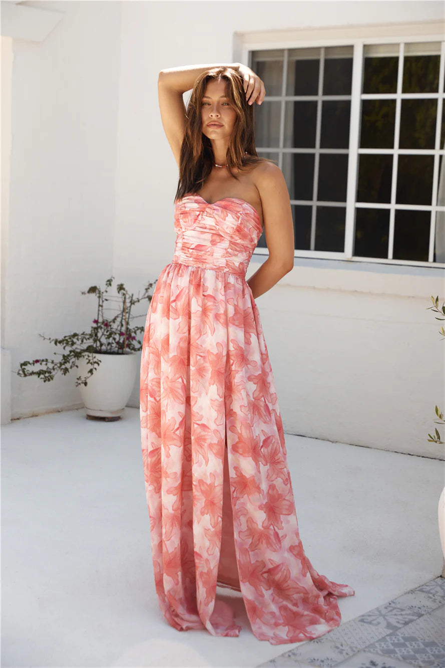 HELLO MOLLY Dainty Events Strapless Maxi Dress Pink
