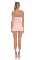 Mesh Strapless Tassel Dress in Pink