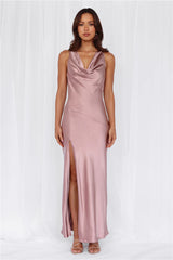 HELLO MOLLY The Loretta Cowl Satin Maxi Dress Dusty Pink