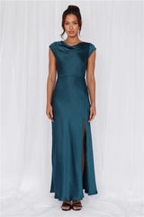 HELLO MOLLY The Valentina Cap Sleeve Satin Maxi Dress Teal