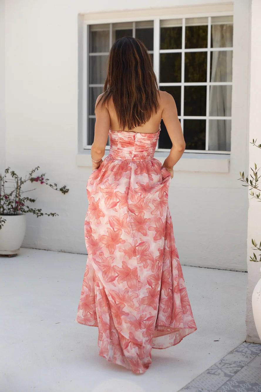 HELLO MOLLY Dainty Events Strapless Maxi Dress Pink