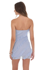 Mesh Rhinestone Strapless Ruffle Dress in Powder Blue