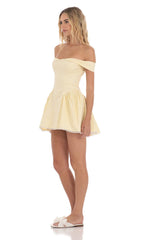 Off Shoulder Fit and Flare Dress in Yellow