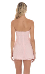 Rosette Strapless Dress in Pastel Pink