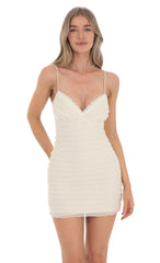 Layered Ruffle V-Neck Dress in Cream