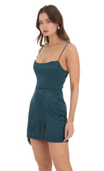 Jacquard Corset Dress in Teal