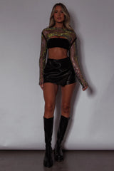 Last Call Fishnet Crop Top Black