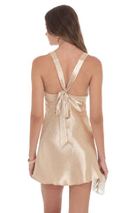 Satin V-Neck Open back Dress in Gold