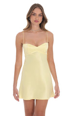 Satin Sweetheart Neck Dress in Yellow