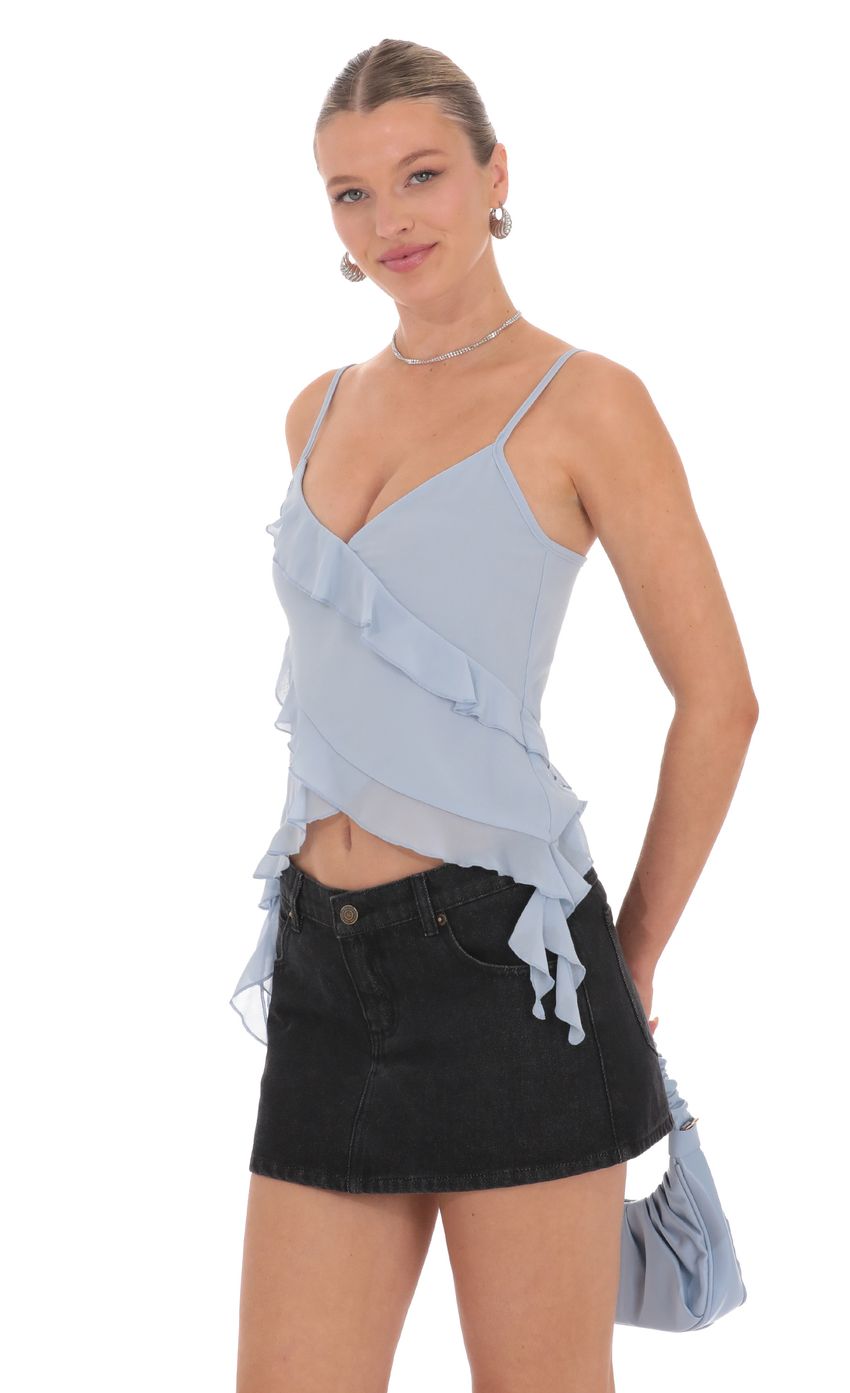 Ruffle Tassel Top in Sky Blue