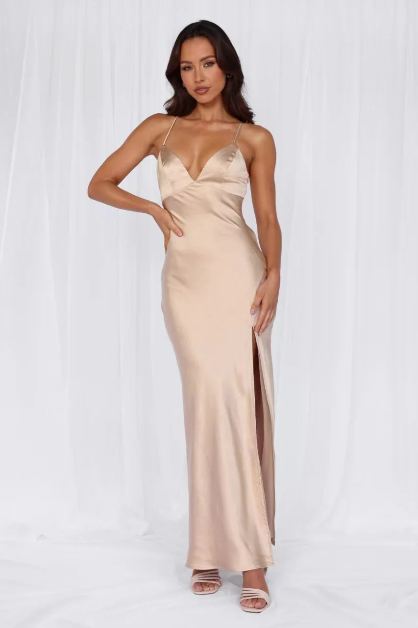 HELLO MOLLY The Sophia Satin Maxi Dress Champagne