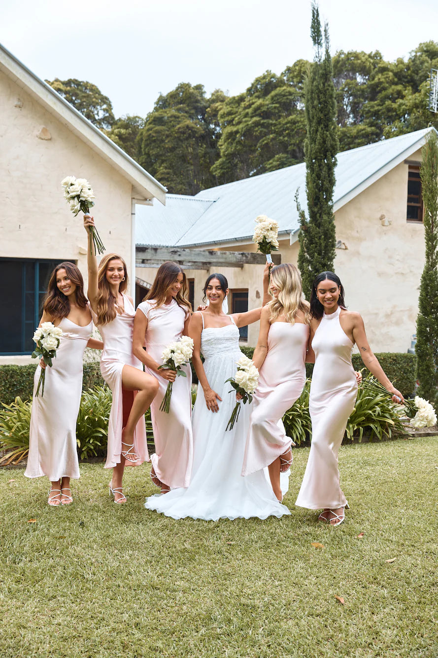 HELLO MOLLY The Loretta Cowl Satin Maxi Dress Pink